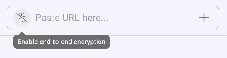 Screenshot Short.io's interface, showing a box where you can paste your links in. On the left, there is a button that users can press to activate end-to-end encryption.